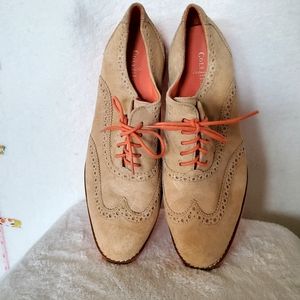 Cole Haan Womens Gramercy 540 Beige Leather Wingtip Lace Up Oxford Shoes Sz 39 B